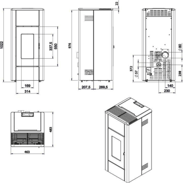 Dimensions avec les cotes poele ren air