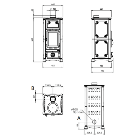 plan et dimensions poele bois Emiliana Nordica