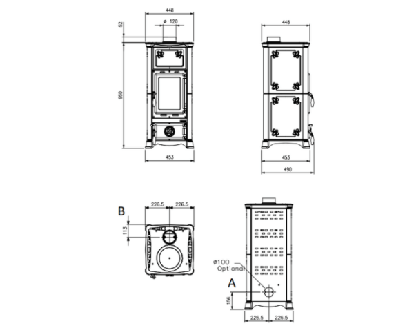 plan et dimensions poele bois Emiliana Nordica