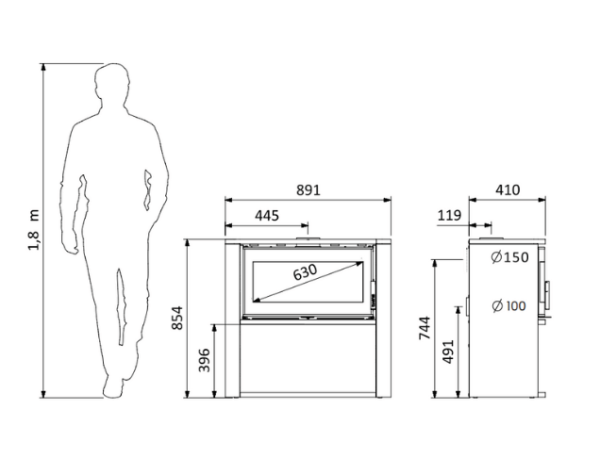 dimensions poele Laslo
