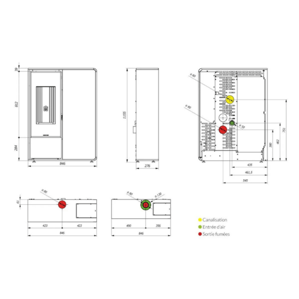 plan poêle à granulés Idea2 Frontale