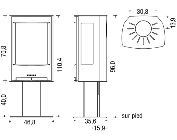 plan poele bois miro 1 avec pied central
