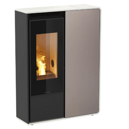 poêle à granulés Dory frontal acier gris pigeon - blanc