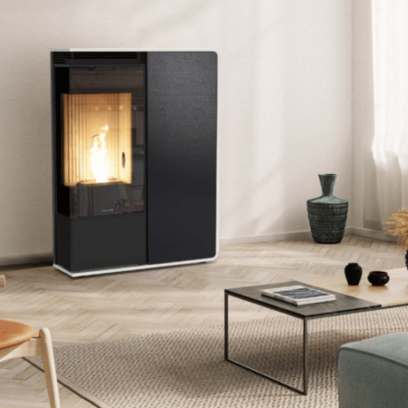 poele granule dory angolo S dans un salon