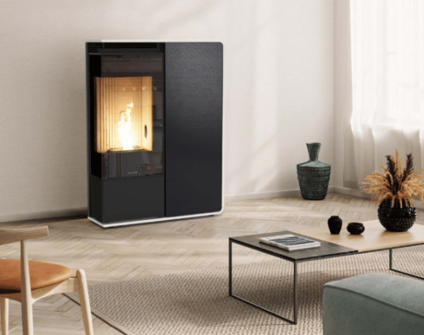 poele granule dory angolo S dans un salon