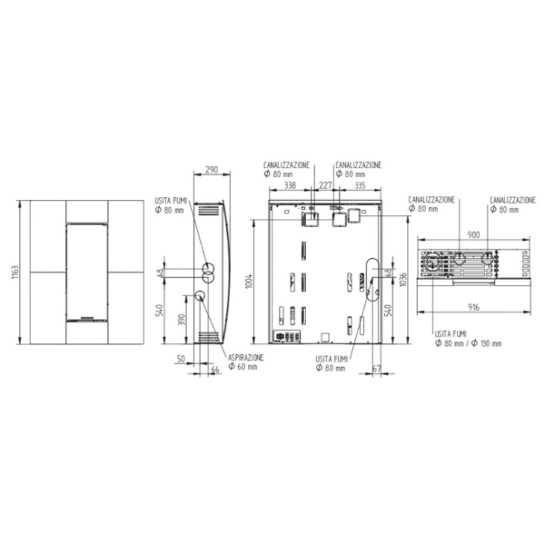 plan Poêle à granulés Compact Glass Hybrid