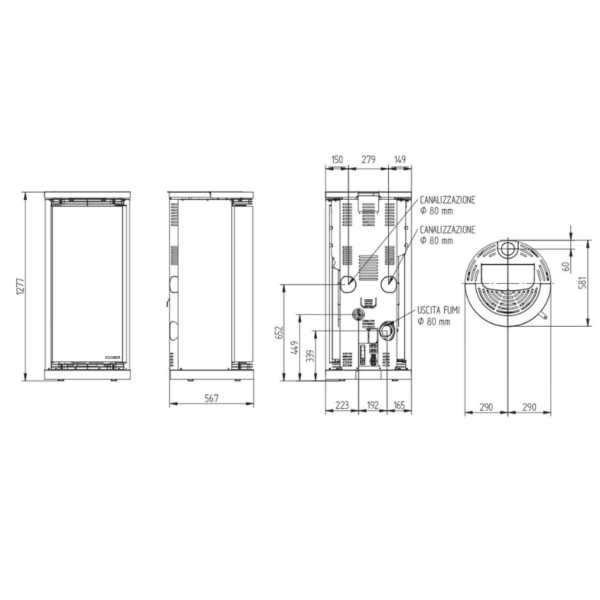plan technique poele a granulés Ergonomic Hybrid