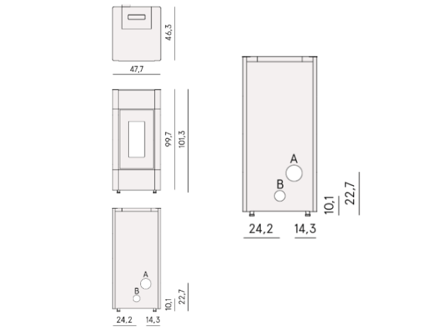 dimensions poêle à granulés Cristal 9