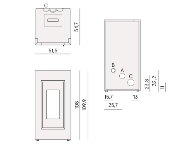 poêle à granulés Prince plus 11 dimensions